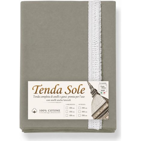 Tenda da Sole 100% Puro Cotone Beige con Occhielli Superiori e Laterali Cm. 150x350 (1/5)