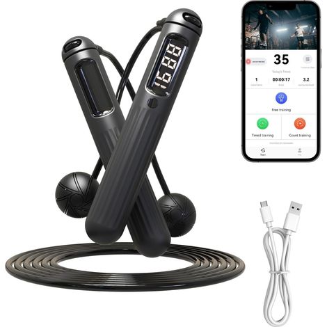 Corde à sauter Bluetooth rechargeable avec fonction de comptage, pour une utilisation intérieure et extérieure (1/5)