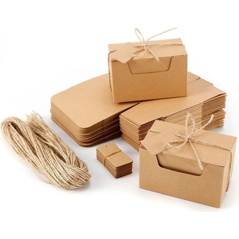 Lot de 50 boîtes cadeau en papier kraft 10 x 6 x 6 cm - Avec étiquettes cadeaux - Étiquettes en papier - Décoration de table de mariage (1/5)