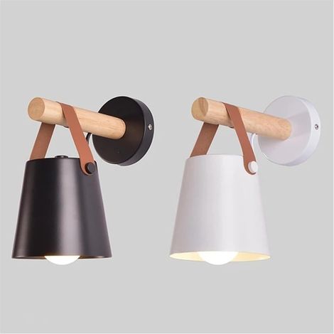 Lot de 2 Lampe Murale Industrielle en Bois avec Ceinture en Cuir, Applique Murale de Style Vintage Sans Ampoules, Décoration d'Éclairage Intérieur pour Loft, Chambre à Coucher et Escaliers (Noir et Bl (1/4)