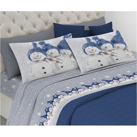 Completo letto in flanella snow man con stampa fotografica made in italy in 3 misure Blu - Piazza e mezza