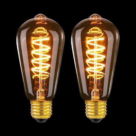 Pack of 2 E27 Vintage LED Bulbs, 4W, 2200K, Dimmable, Warm Yellow (1/5)