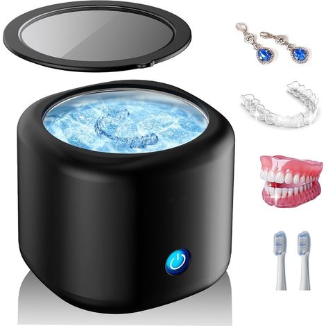 1 nettoyeur à ultrasons, 45 kHz, réservoir 180 ml, acier inoxydable 304, silencieux 50 dB, pour prothèses dentaires, appareils de contention et bijoux (1/5)