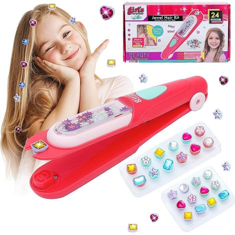Kit de 25 tampons pour cheveux avec strass : outil de coiffure avec 24 strass brillants réutilisables, jouet créateur de bijoux de cheveux scintillants - Cadeau idéal pour un anniversaire ou une fête (1/5)