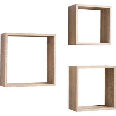 Set 3 mensole da parete forma cubo Shelvy Cub colore sonoma (1/4)