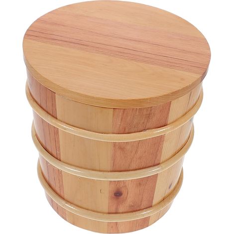 à riz rond en bois avec couvercle pour une conservation (1/5)