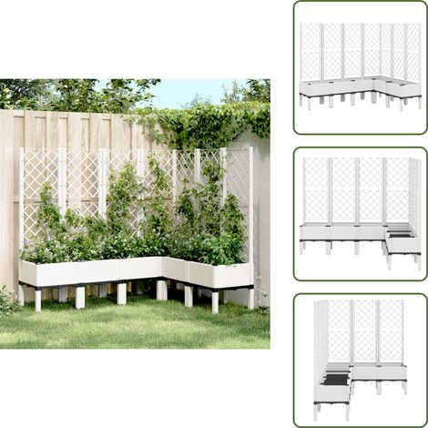 The Living Store Jardinière avec treillis blanc 160x120x142 cm PP - Jardinierre En Plastique - Jardinière Blanche - Pot De Fleurs Extérieur - Jardinière Avec Support - Pots De Fleurs Décoratifs (1/5)