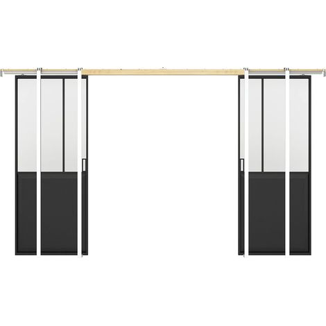 Porta scorrevole doppia atelier con sistema a incasso 2xH205xL83cm Nero e Vetro temperato smerig. - ARTISTO II (1/5)