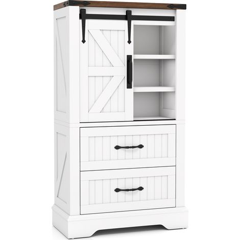 COSTWAY Farmhouse Bathroom Floor Cabinet Freestanding Storage Cabinet-White (1/5)