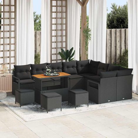 vidaXL Set Divano da Giardino con cuscino 13 pcs Nero Poly Rattan (1/5)
