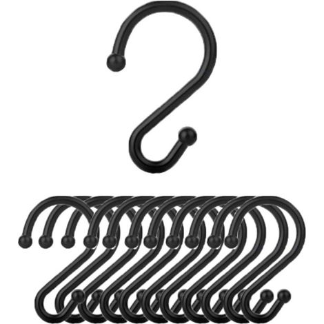 12-teiliges Set – Duschvorhanghaken – Haken – Handtuchhaken – Haken – Schwarz – S-förmig – 28 x 65 mm – Metall (1/5)
