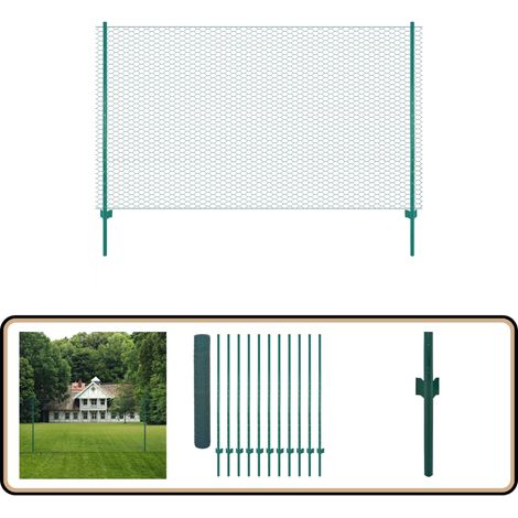 Maschendrahtzaun mit Pfosten Stahl 25 x 2 m Grün - Metallzaun - Gartenzaun - Stahltzaun - Weidezaun - Hundezaun
