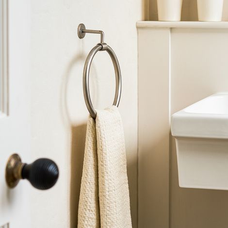 Novello Brushed Nickel Bathroom Towel Ring Holder Wall Mounted Metal Silver (1/3)