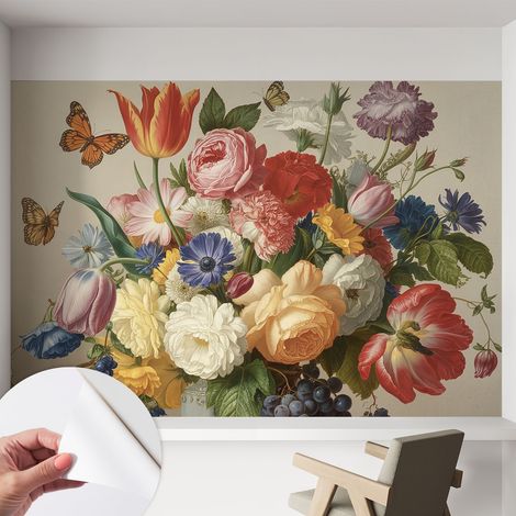 Papier peint autocollant avec imprimé pour décoration intérieure pour rénovation a motif Fleurs et papillons 152x104 cm (1/5)
