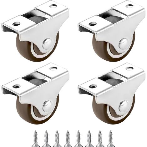Lot de 4 roulettes fixes pour meubles 25mm Petite roue en TPE Caoutchouc Castor Roues Avec roulettes pivotantes pour Meubles Fixation directionnelle (1/5)