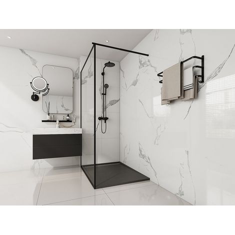 Receveur de douche extra plat à poser ou à encastrer recoupable en résine SMC avec siphon - Noir - 120 x 90 cm - LYROSA (1/4)