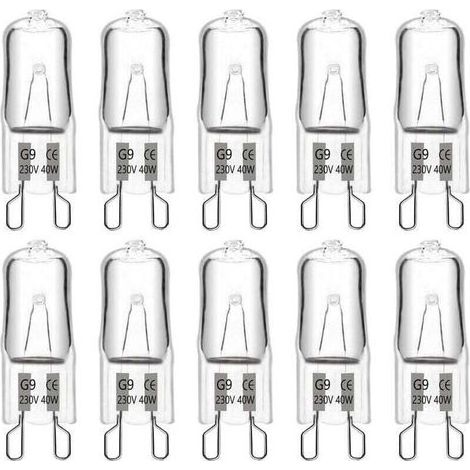 Ampoules halogènes G9 40 W 230 V 480 lm 2900 K blanc chaud, dimmables, pour lustres, lampes d'extérieur, appliques murales et éclairage de meubles (lot de 10). (1/4)