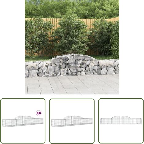 The Living Store Paniers à gabions arqués 8 pcs 300x50x40/60 cm fer galvanisé - Panier De Gabion - Gabion - Mur De Gabion - Clôture De Jardin - Décoration De Jardin (1/5)