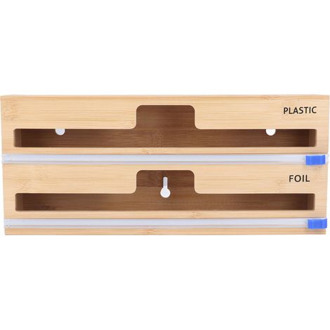 Dispenser en Bambou Naturel pour Film Alimentaire et Papier Aluminium avec Coupeur - 2 Fentes, Durable et Facile à Utiliser