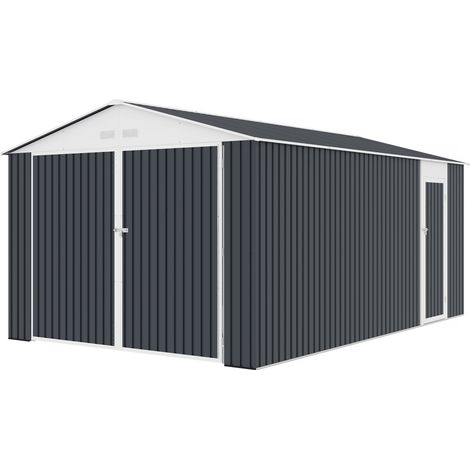 Habitat Et Jardin – Garage métal 15,36 m² – Acier galvanisé résistant aux intempéries – Dimensions L 4,80 x l 3,20 x h 2,35 m – Porte battante