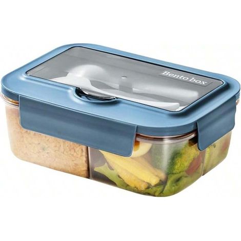 Lunch box tout en micro-ondes, lunch box de 1400 ml avec 3 compartiments et couverts, lunch box pour séchage rapide, travail, école, camping et sport (1/5)