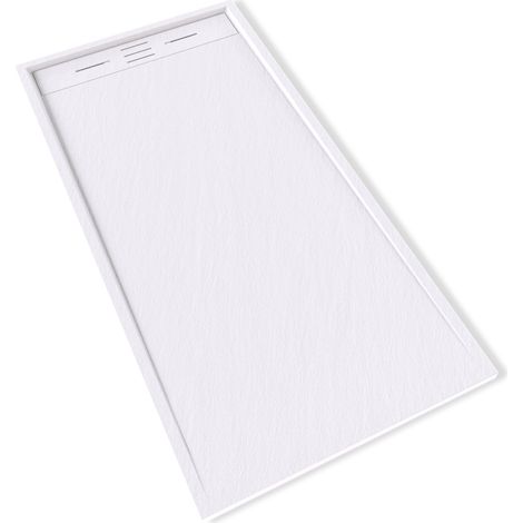 HIEMAL Receveur de douche 80 x 160 cm résine Blanc aspect ardoise + bonde incluse - Salle de bain