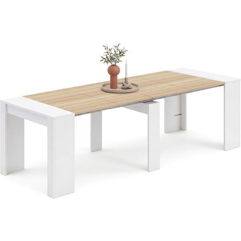 Mesa consola extensible 50-235x90 cm Denis Blanco Artik (Blanco Mate) - Roble Canadian 90cm (ancho) x 78cm (alto) (1/5)