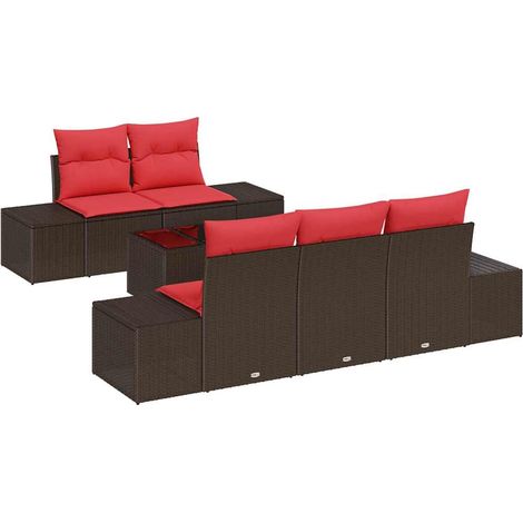 Sofa Set mit Kissen 6 pcs Braun Poly Rattan vidaXL