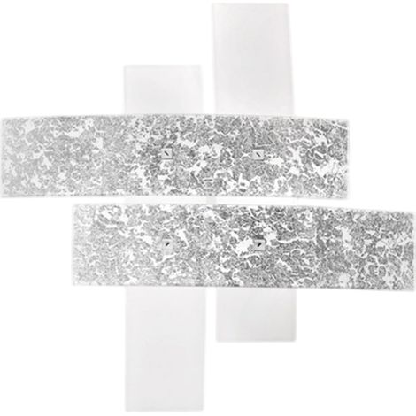 Plafoniera Lara media in vetro bianco con dettagli foglia argento 70x70cm, 2 luci E27, IP20, max 2x70W, stile moderno, lampadine escluse (1/3)