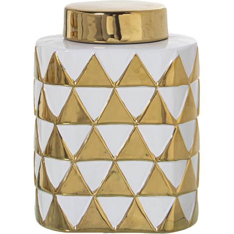 Vase céramique dorure raffinée et design géométrique - Blanc crémeux avec touché d'or (1/3)