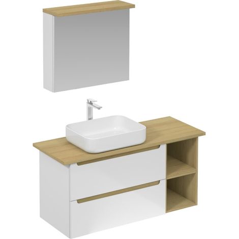 Naturel Badezimmerset mit Waschbecken inklusive Waschtischmischer, Auslauf und Siphon Naturel Stilla glänzend weiß (KSETSTILLA001)