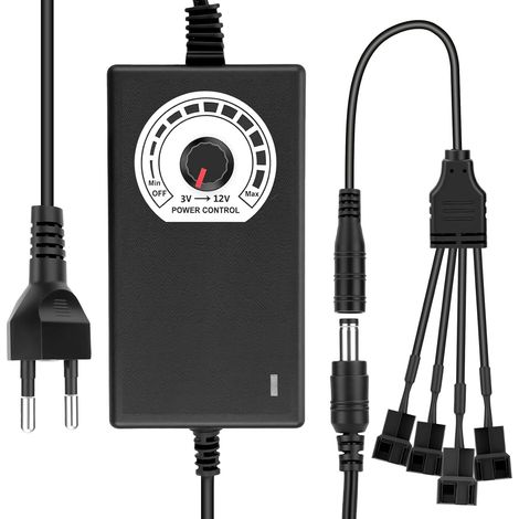 PWM Contrôleur de ventilateur + bloc d'alimentation 12 V, régulateur PWM, module de contrôle de vitesse, 100-240 V AC vers 3-12 V DC, 24 W, adaptateur réglable avec câble répartiteur, prise CC (1/5)