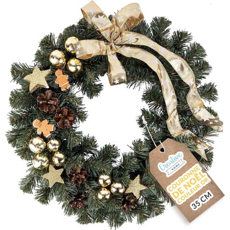 Couronne de Noël Artificielle Dorée 35 cm