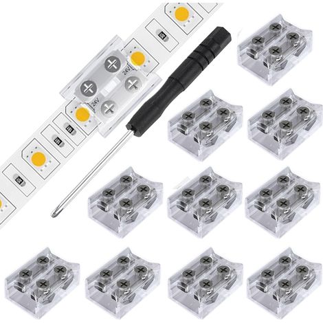 10Pièces connecteur ruban led 2 broches 10mm, avec tournevis pour éclairage de bande LED 5-24 V （transparent） (1/5)