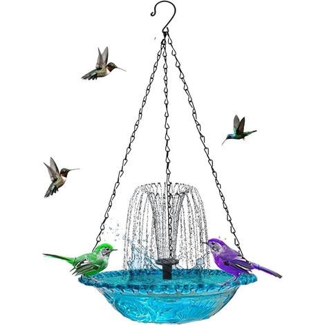 Abreuvoir à oiseaux suspendu à énergie solaire avec fontaine – Abreuvoir à oiseaux solaire bleu pour jardin et terrasse (1/5)