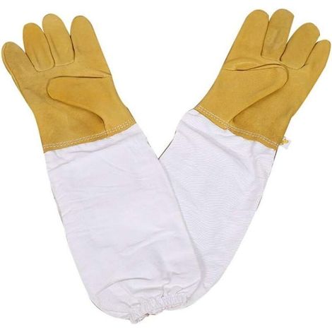 Gants d'apiculture (Jaune), Gants de Protection en Peau de Mouton Manches Longues Durable Parfait pour l'apiculteur débutant (1/4)
