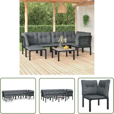 Maison Exclusive 7-tlg. Garten-Lounge-Set Schwarz und Grau Poly (1/5)