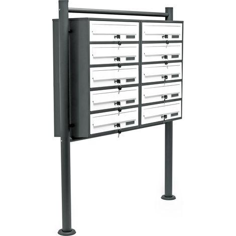 Wiltec Cassetta postale condominiale autoportante 10 posti antracite/bianco 945 x 270 x 1500 mm 2 moduli