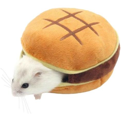 Nid douillet en forme de hamburger pour petit animal, idéal pour hamster (8 x 6 cm). (1/4)
