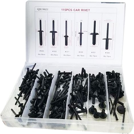 Set Rivetti in Plastica per Auto 115pz a Pressione Lunghi Auto Riparazioni (1/3)