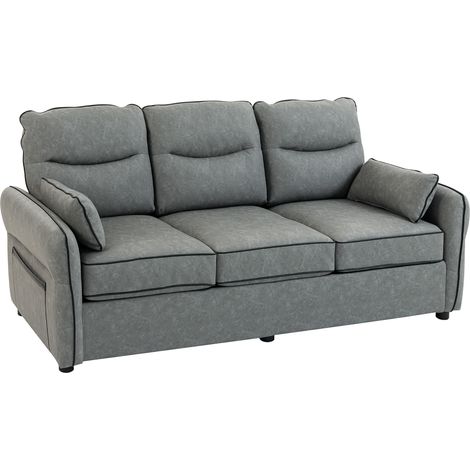 Grey Faux Leather 3-Seater Sofa-Stylish and Comfortable Couch for Living Room or Office