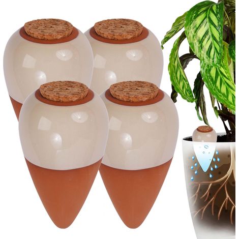 Clay Watering Cones with Lids, 350ml, Beige, 4-Pack (1/5)
