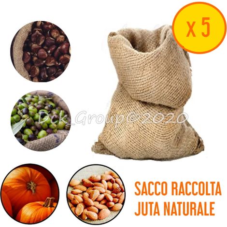 5 Sacchi JUTA Naturale Ecologica 58 X102 Cm Caffe' Ortaggi Patate Mandorle Decorazione