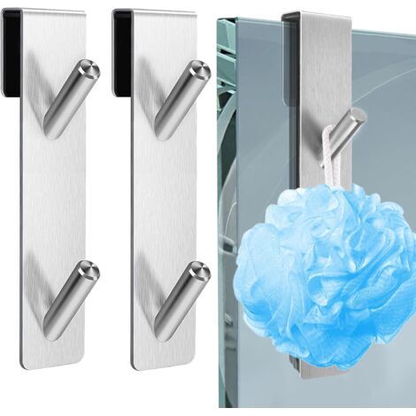 2 Pièces Crochet Paroi de Douche Verre,Crochet de Douche en Acier Inoxydable,Porte Serviette Salle de Bain Sans Percage,Crochets de Porte de Douche,Pour Suspendre Set de Douche,Serviette(Argent (1/5)