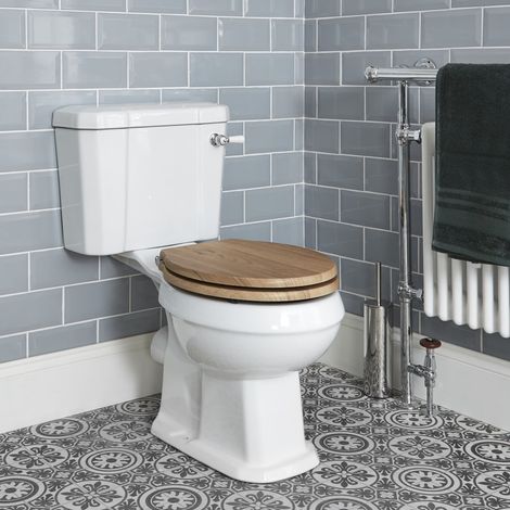 Hudson Reed – Cuvette WC à poser rétro effet bois chêne – Céramique blanche haut de gamme – Design vintage élégant – Dimensions 47x69x82cm
