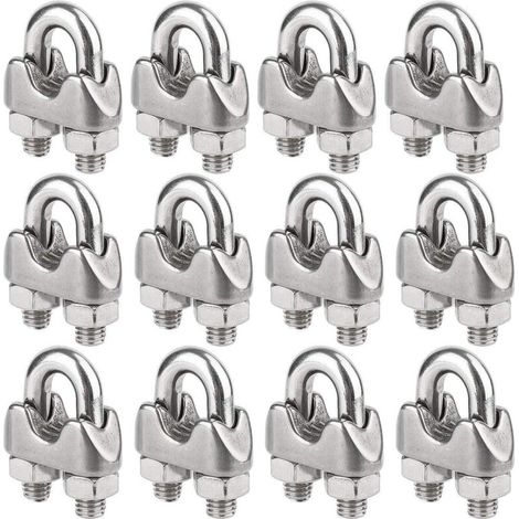 Pack of 12 Stainless Steel Cable Clamps for 4mm Diameter Wire Rope (M4)