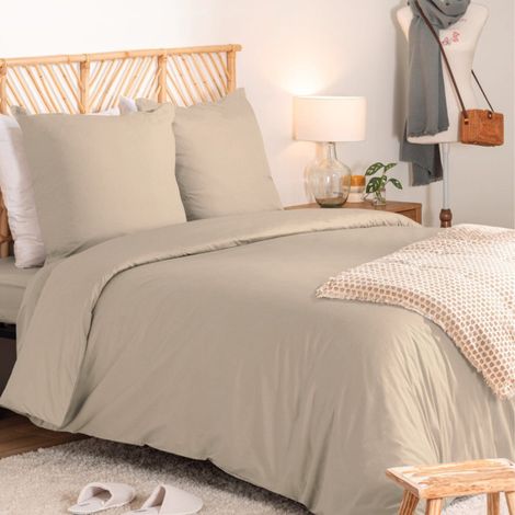 Parure de Lit 3 Pièces "Percale" 240x220cm Beige Lin (1/5)