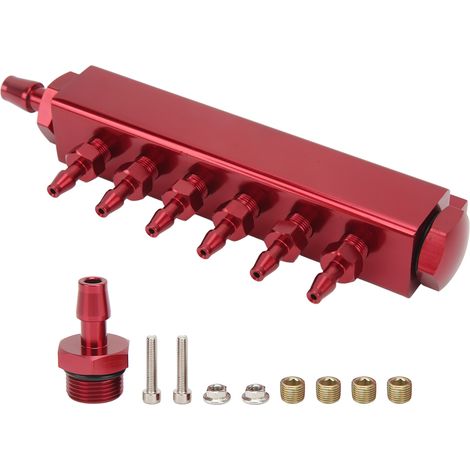 Universeller 6-Port-Vakuum-Ansaugkrümmer, 1/8-Zoll-NPT-Anschluss, 1/2-Zoll-NPT-Ein-/Auslass, für turbogeladene Pkw und Lkw, rot (1/5)
