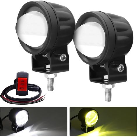Feux Additionnels LED 60W, Phare Moto Auxiliaire Dual Color Amber/Blanc 9-30V avec Interrupteur, 2pcs (1/5)