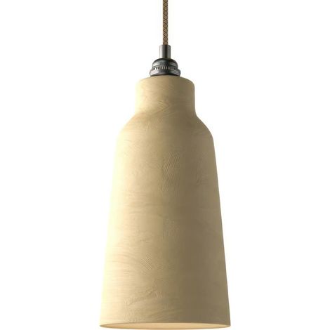 Lampada a sospensione Made in Italy completa di cavo tessile, paralume Bottiglia in ceramica e finiture in metallo  Senza lampadina - Tortora striato - Bianco - Matter ON/OFF